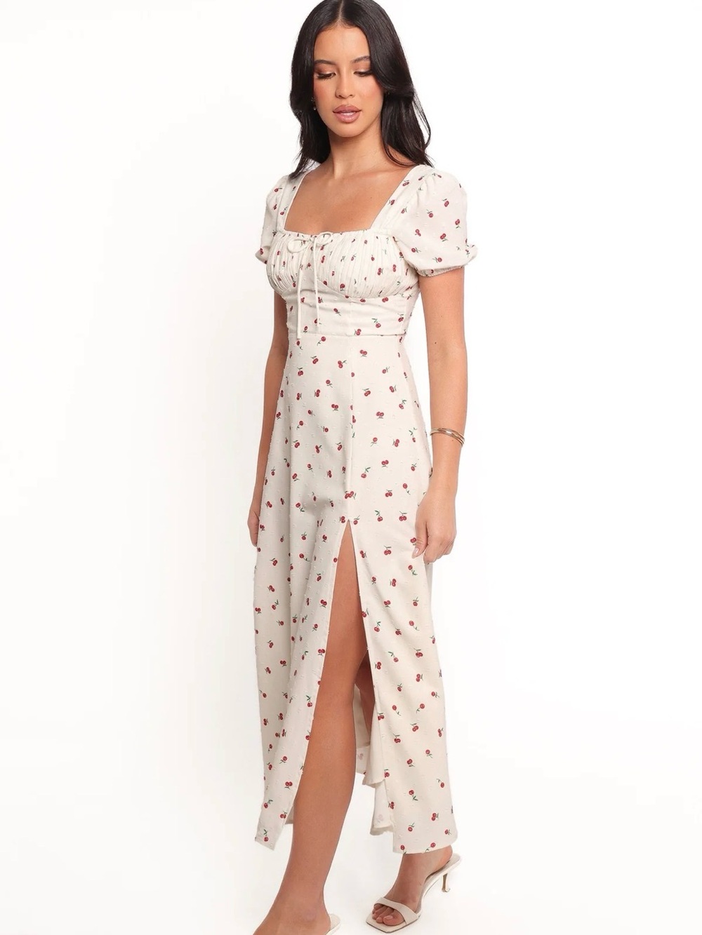 Petal & Pup Dress with Cherry Print and Puff Sleeves